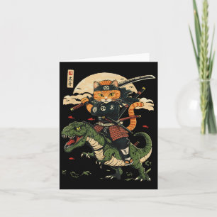 Vintage Samurai Cat Dinosaur Japanese Art Graphic Card