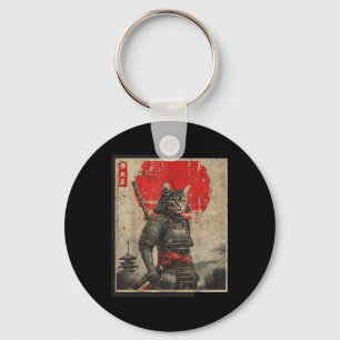 Vintage Samurai Cat Japanese Graphic Tees Mens Uki Key Ring