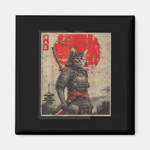 Vintage Samurai Cat Japanese Graphic Tees Mens Uki Magnet