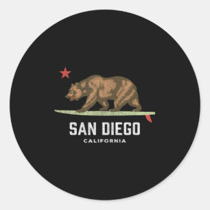 Vintage San Diego California Bear Surfing Boys Gir Classic Round Sticker