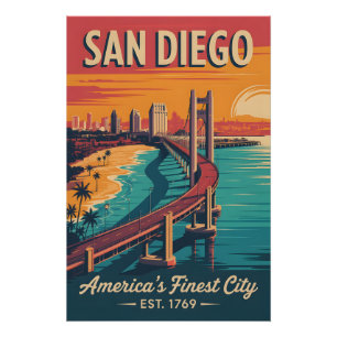 Vintage San Diego California Retro Travel Poster