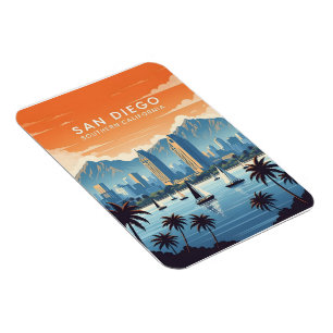 Vintage San Diego skyline with sailboats Magnet