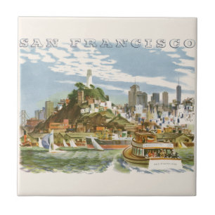 Vintage San Francisco Bay Travel Poster Ferryboat Ceramic Tile