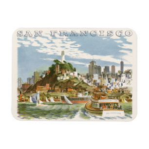 Vintage San Francisco Bay Travel Poster Ferryboat Magnet