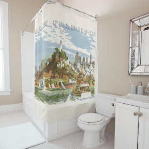 Vintage San Francisco Bay Travel Poster Ferryboat Shower Curtain