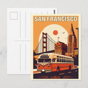 Vintage San Francisco, CA old bus on road gifts Postcard