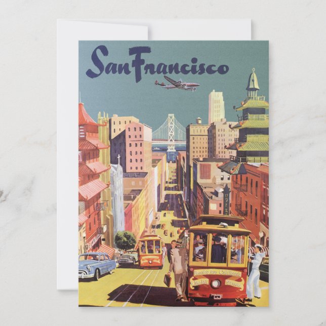Vintage San Francisco Cable Cars Travel Poster Art Invitation (Front)