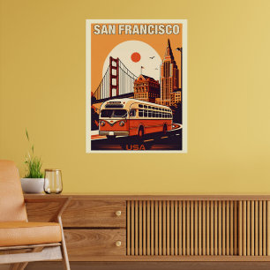 Vintage San Francisco City bus on road, California Poster