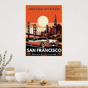 Vintage San Francisco City classic car, California Poster