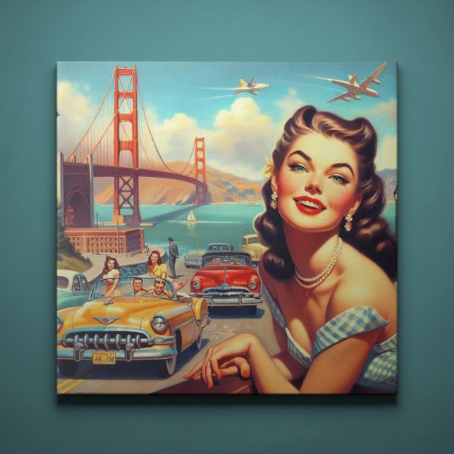 Vintage San Francisco Girl Illustration Ceramic Tile (Creator Uploaded)