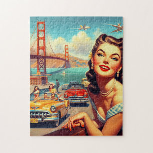 Vintage San Francisco Girl Illustration Jigsaw Puzzle