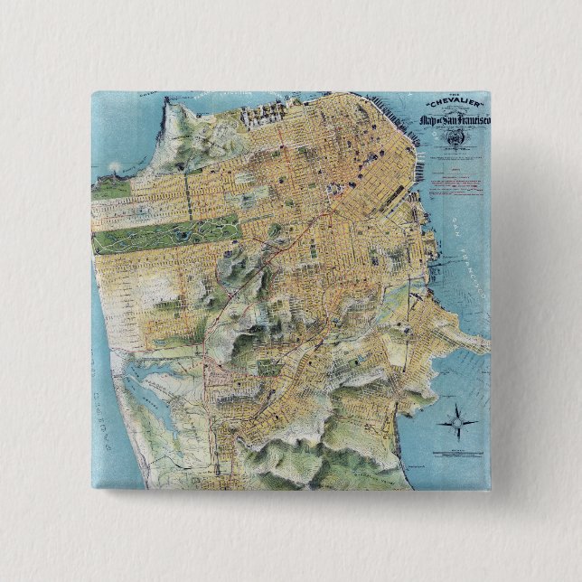 Vintage San Francisco Map 15 Cm Square Badge (Front)