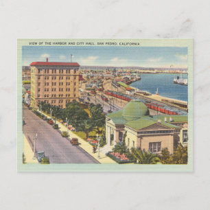 Vintage San Pedro California Harbour and City Hall Postcard