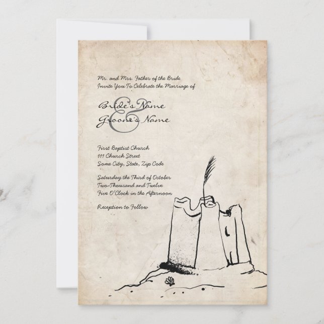 Vintage Sand Castle Wedding Invitation (Front)