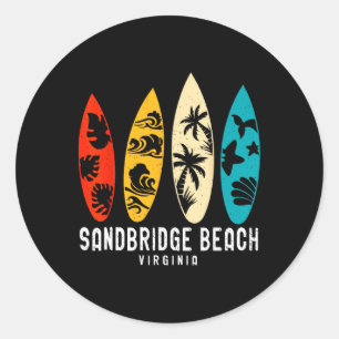 Vintage Sandbridge Beach Virginia Beach Surfing Su Classic Round Sticker