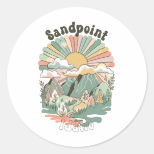 Vintage Sandpoint Idaho Mountains Hiking Sunset Gr Classic Round Sticker