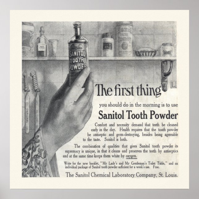 Vintage Sanitol Tooth Powder Ad from 1906 Poster (Front)