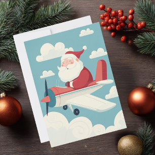 Vintage Santa Aeroplane Clouds & Photo Aviation Fu Holiday Card