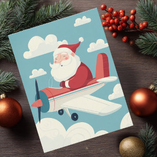 Vintage Santa Aeroplane Clouds & Photo Aviation Fu Postcard