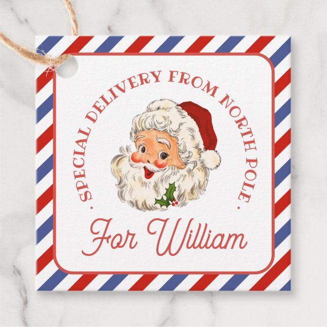 Vintage Santa Airmail Christmas Gift Tag (Front)