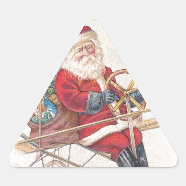 Vintage Santa Airship Fantasy Triangle Sticker (Front)