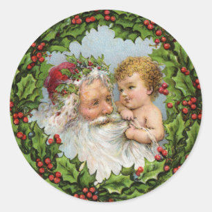 Vintage Santa and Baby Christmas sticker