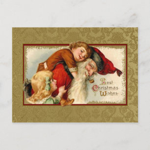 Vintage Santa and Children Holiday Postcard