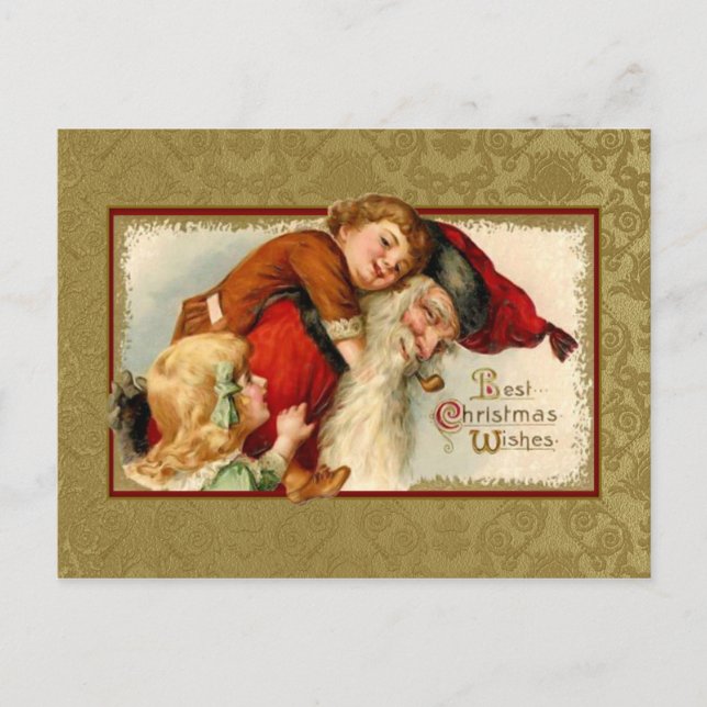 Vintage Santa and Children Holiday Postcard (Front)
