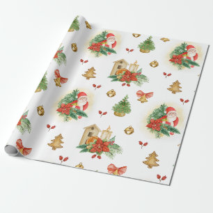 Vintage Santa and Christmas Decorations  Wrapping Paper