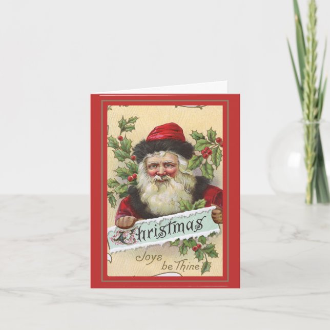 Vintage Santa and Holly Folded Christmas Card (Front)