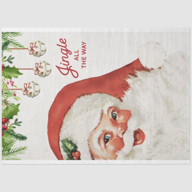 Vintage Santa and Jingle Bells Decoupage Tissue Paper (Front)