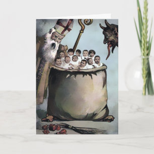 Vintage Santa and Krampus Christmas Card