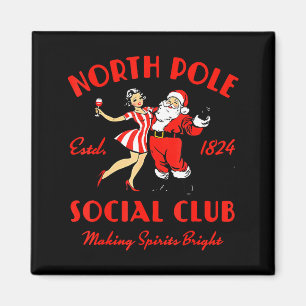 Vintage Santa And Lady Wine Scene North Le Social  Magnet