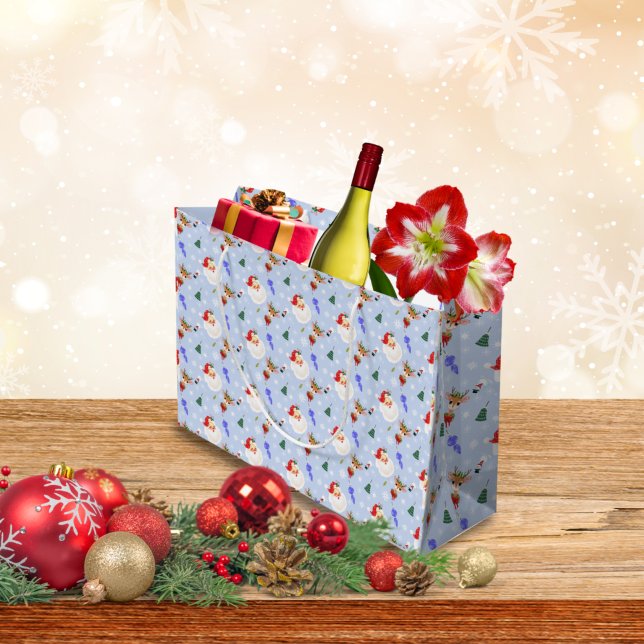 Vintage Santa And Reindeer Christmas  Large Gift Bag (Creator Uploaded)