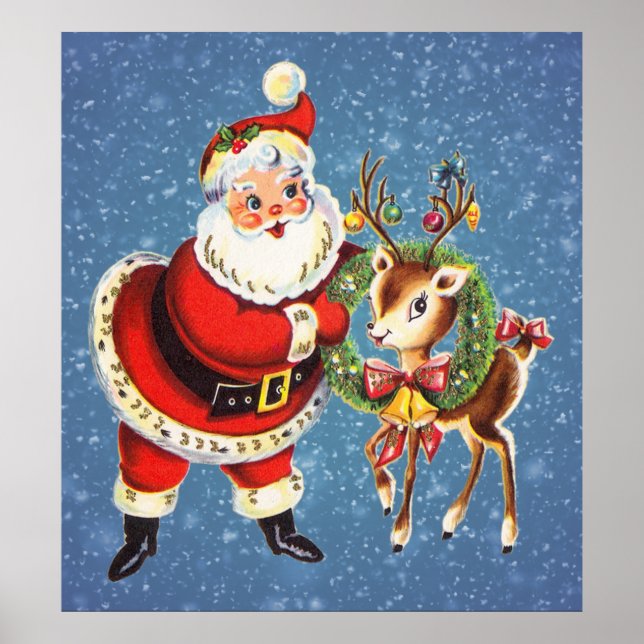 vintage santa and reindeer poster (Front)