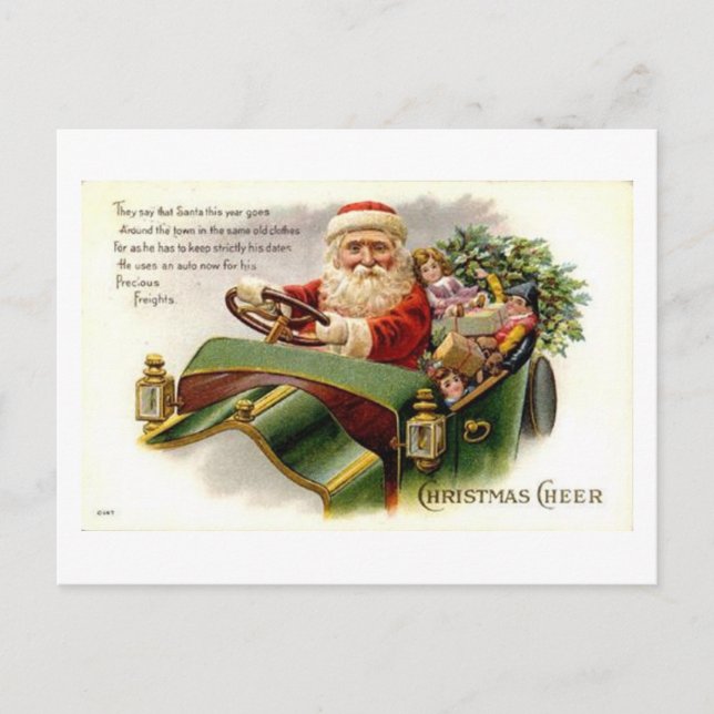 Vintage Santa and Sleigh Christmas Cheer Holiday Postcard (Front)