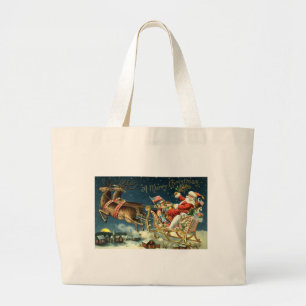 Vintage Santa and Sleigh Large Tote Bag