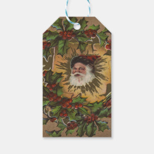 Vintage Santa Antique Holly Christmas Gift Tags
