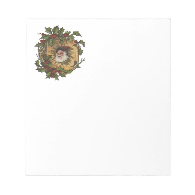 Vintage Santa Antique Holly Christmas Notepad (Front)