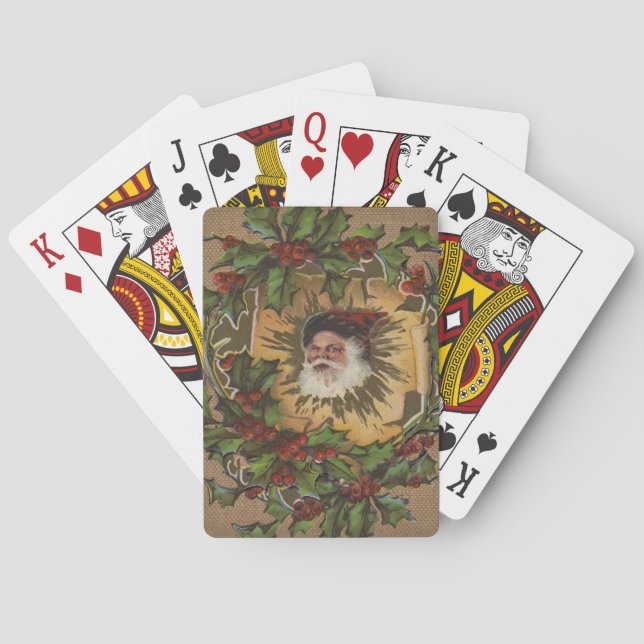 Vintage Santa Antique Holly Christmas Playing Cards (Back)