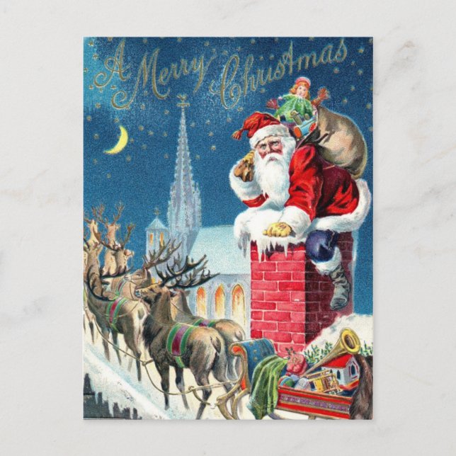 Vintage Santa at Christmas Holiday Postcard (Front)