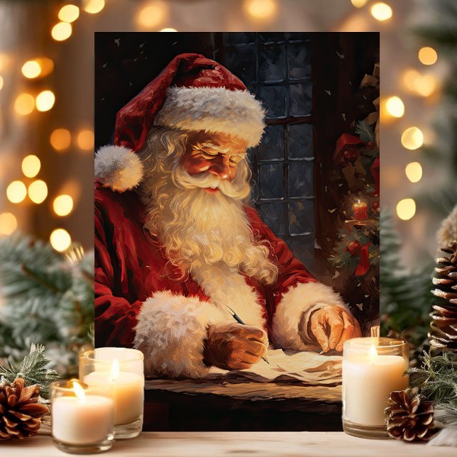 Vintage Santa At Desk Christmas Holiday Card (Creator Uploaded)