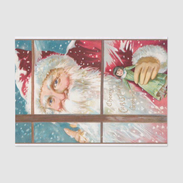 Vintage Santa at Snowy Window Tissue Paper (Front)