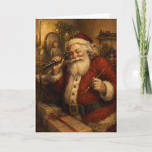 Vintage Santa at the Telephone Oil Painting