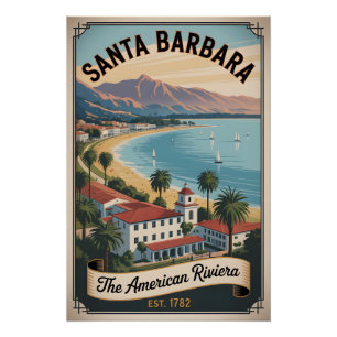 Vintage Santa Barbara California Retro Travel Poster