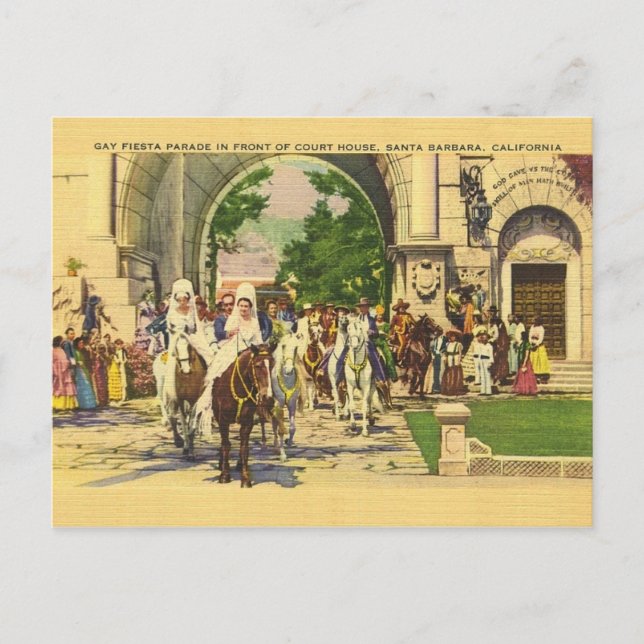 Vintage Santa Barbara Court House Gay Fiesta Postcard (Front)