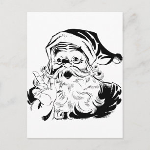 Vintage Santa Black ans White Holiday Postcard