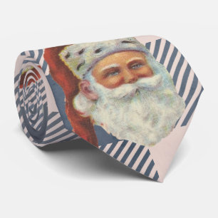 Vintage Santa Blue White Gingham Pattern Tie