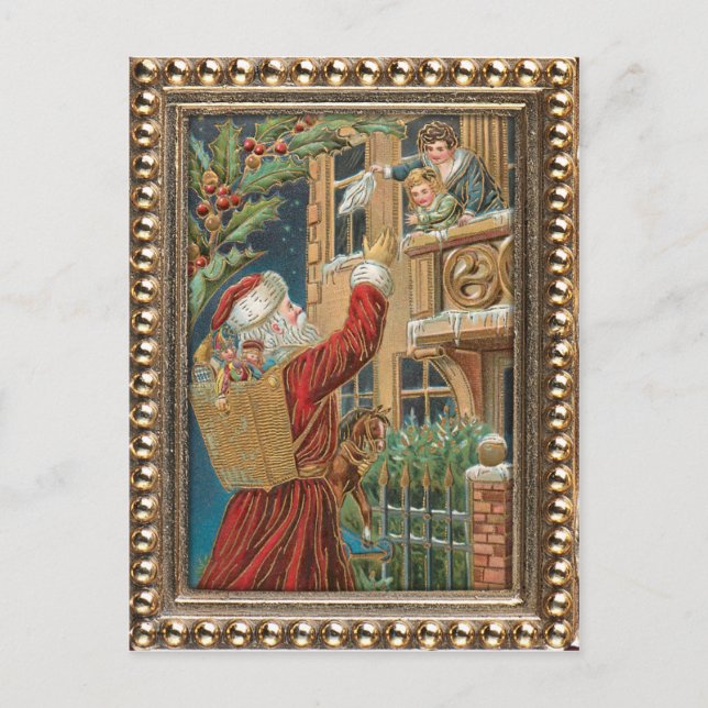 Vintage Santa Bringing Presents Holiday Postcard (Front)