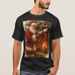 Vintage Santa by the Fireplace Christmas T-Shirt –